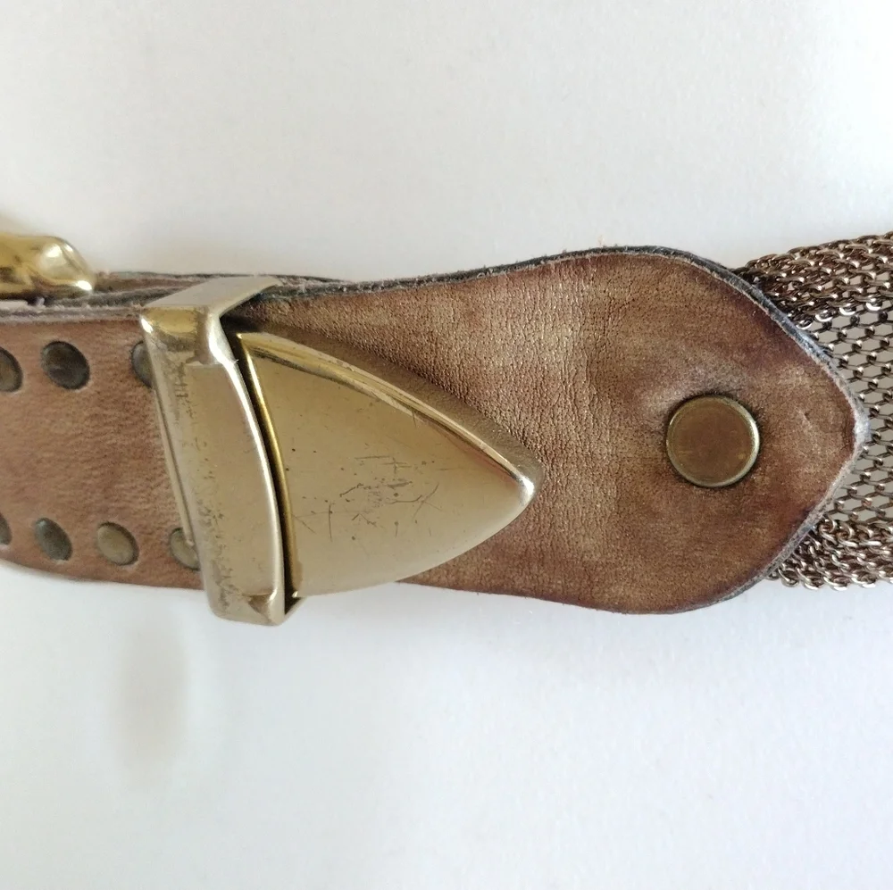Sand Castle USA Metallic Leathers Solid Brass Buckle Mesh Belt Vintage